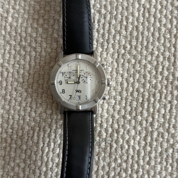 Men’s Raymond Weil Stainless Steel Chronograph Watch Black Leather Band W1 8000 - Picture 1 of 5
